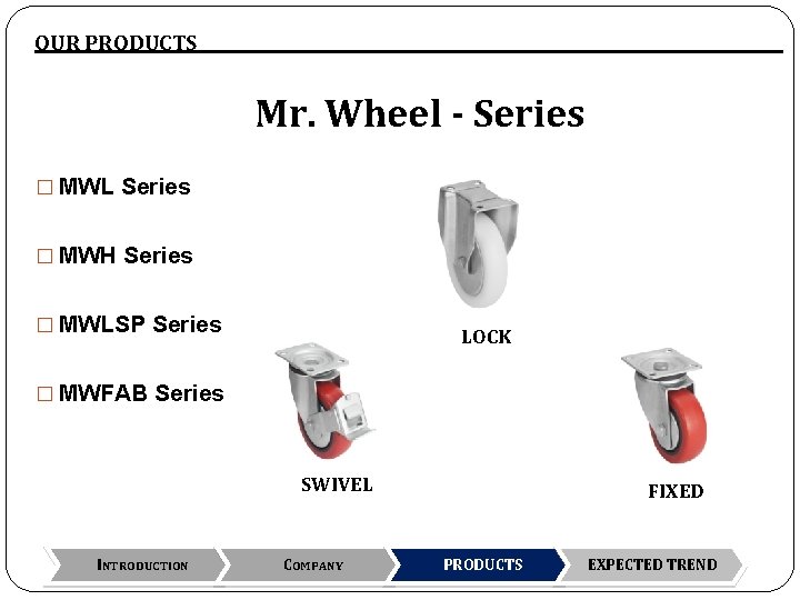 OUR PRODUCTS Mr. Wheel - Series � MWL Series � MWH Series � MWLSP