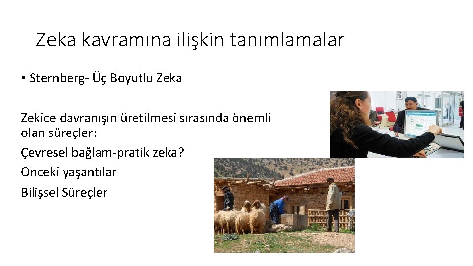 Zeka kavramına ilişkin tanımlamalar • Sternberg- Üç Boyutlu Zeka Zekice davranışın üretilmesi sırasında önemli