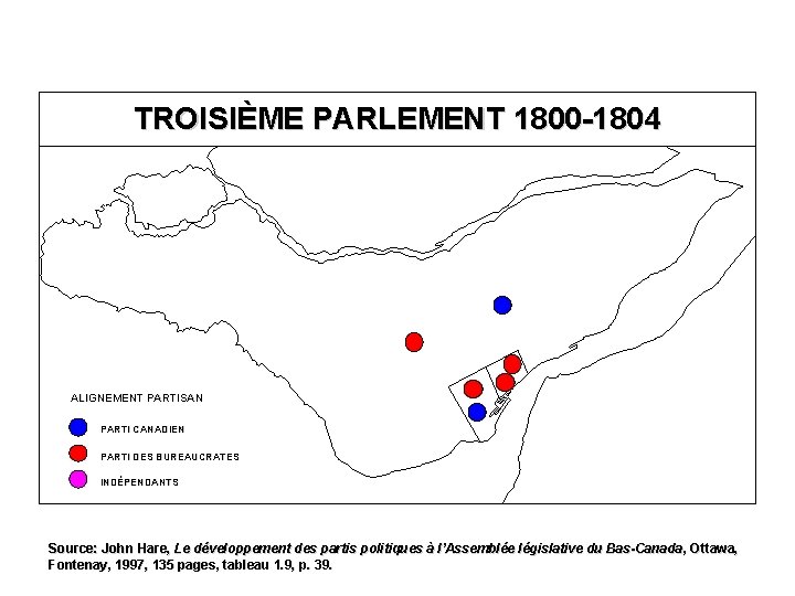 TROISIÈME PARLEMENT 1800 -1804 ALIGNEMENT PARTISAN PARTI CANADIEN PARTI DES BUREAUCRATES INDÉPENDANTS Source: John