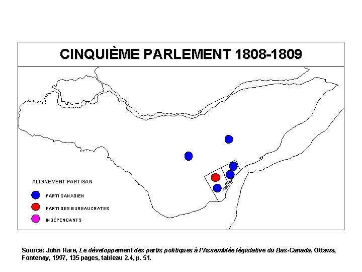 CINQUIÈME PARLEMENT 1808 -1809 ALIGNEMENT PARTISAN PARTI CANADIEN PARTI DES BUREAUCRATES INDÉPENDANTS Source: John