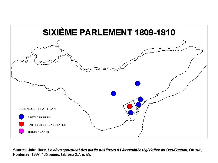 SIXIÈME PARLEMENT 1809 -1810 ALIGNEMENT PARTISAN PARTI CANADIEN PARTI DES BUREAUCRATES INDÉPENDANTS Source: John