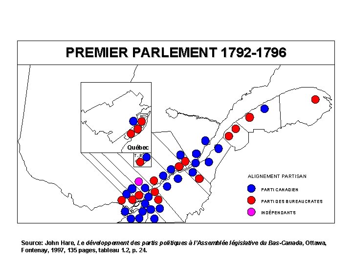 PREMIER PARLEMENT 1792 -1796 Québec T. -R. ALIGNEMENT PARTISAN PARTI CANADIEN PARTI DES BUREAUCRATES