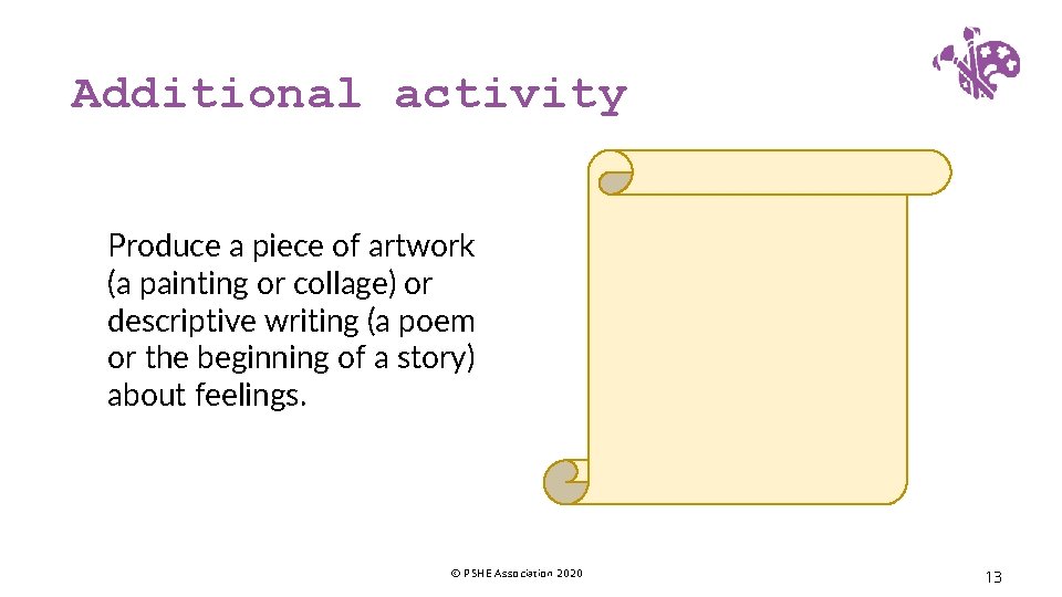 Additional activity Produce a piece of artwork (a painting or collage) or descriptive writing