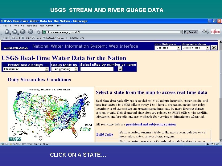USGS STREAM AND RIVER GUAGE DATA CLICK ON A STATE… 