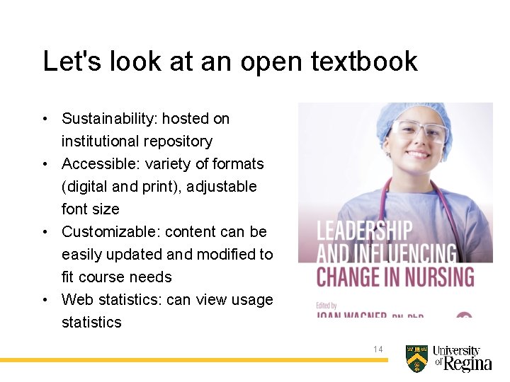 Let's look at an open textbook • Sustainability: hosted on institutional repository • Accessible: