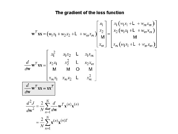 The gradient of the loss function 