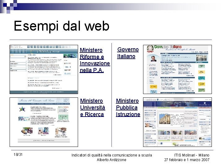 Esempi dal web 18/31 Ministero Riforme e Innovazione nella P. A. Governo Italiano Ministero