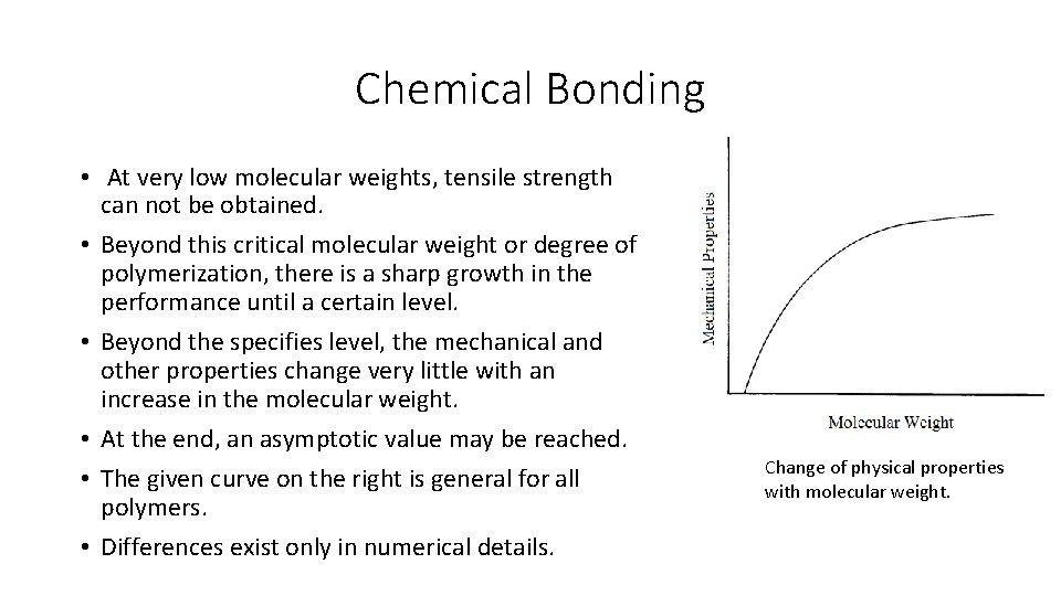 Chemical Bonding • At very low molecular weights, tensile strength can not be obtained.