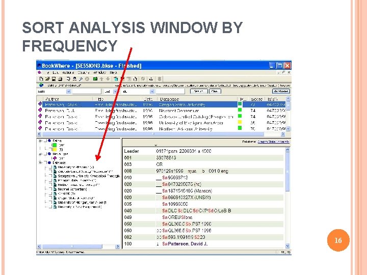 SORT ANALYSIS WINDOW BY FREQUENCY 16 