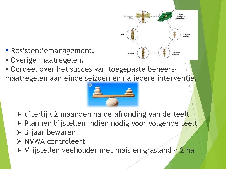 § Resistentiemanagement. § Overige maatregelen. § Oordeel over het succes van toegepaste beheersmaatregelen aan