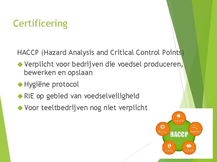 Certificering HACCP (Hazard Analysis and Critical Control Points) Verplicht voor bedrijven die voedsel produceren,