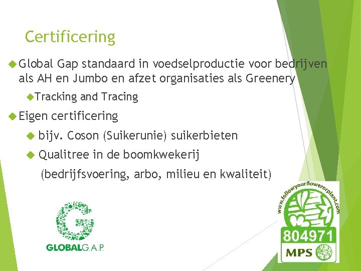 Certificering Global Gap standaard in voedselproductie voor bedrijven als AH en Jumbo en afzet