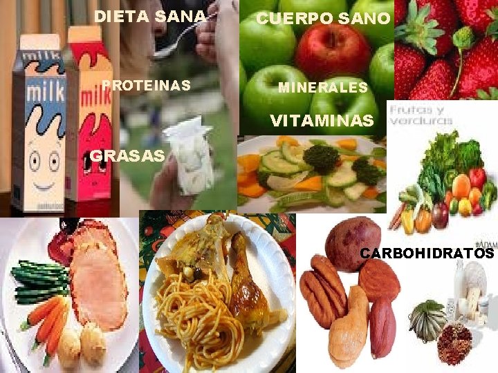 DIETA SANA CUERPO SANO PROTEINAS MINERALES VITAMINAS GRASAS CARBOHIDRATOS 