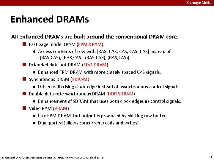 Carnegie Mellon Enhanced DRAMs All enhanced DRAMs are built around the conventional DRAM core.