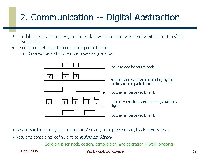 2. Communication -- Digital Abstraction w w Problem: sink node designer must know minimum