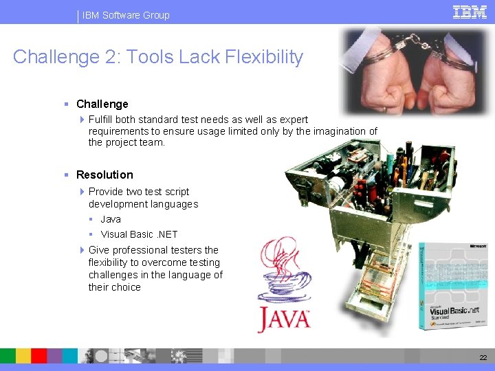 IBM Software Group Challenge 2: Tools Lack Flexibility § Challenge 4 Fulfill both standard