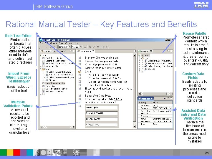 IBM Software Group Rational Manual Tester – Key Features and Benefits Rich Text Editor