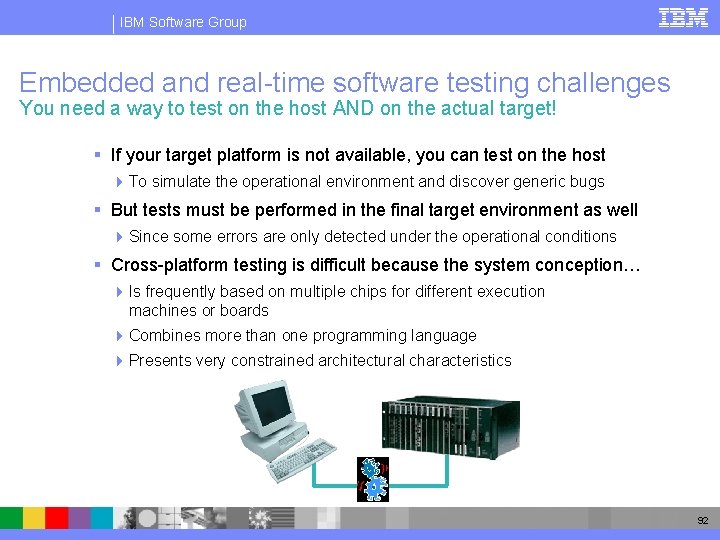 IBM Software Group Embedded and real-time software testing challenges You need a way to