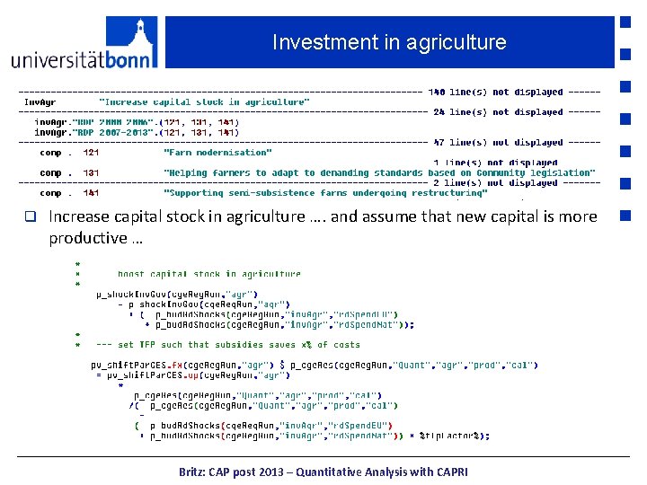 Investment in agriculture q Increase capital stock in agriculture …. and assume that new