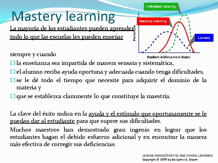 Mastery learning La mayoría de los estudiantes pueden aprender todo lo que las escuelas
