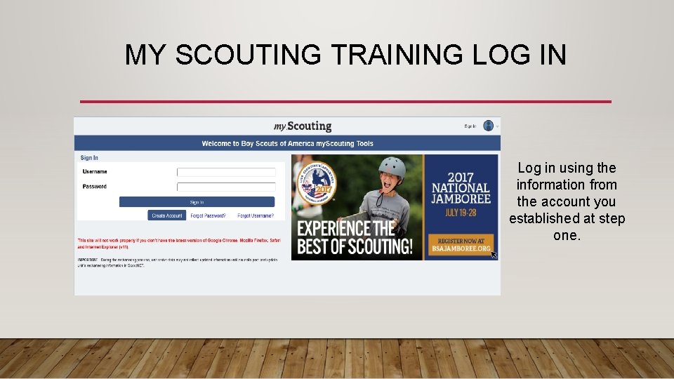 MY SCOUTING TRAINING LOG IN Log in using the information from the account you