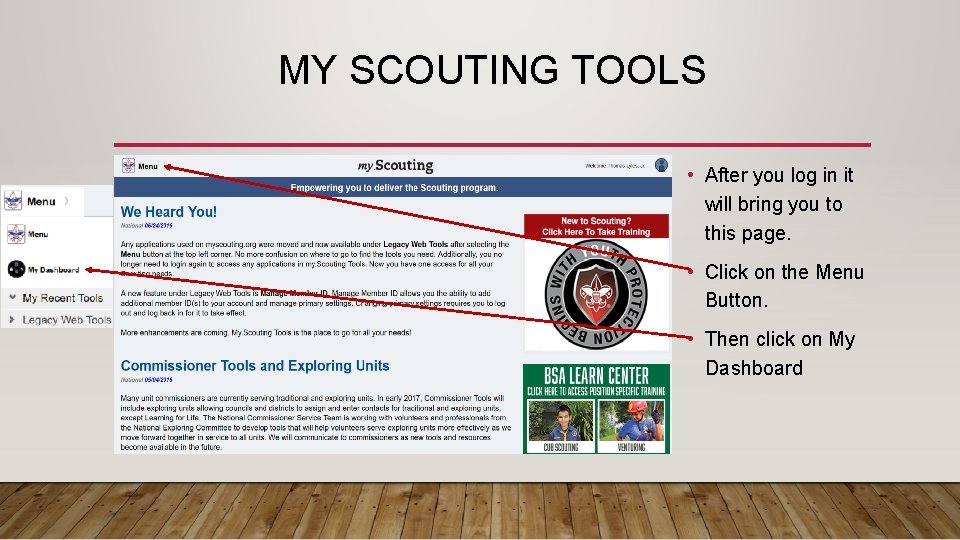 MY SCOUTING TOOLS • After you log in it will bring you to this