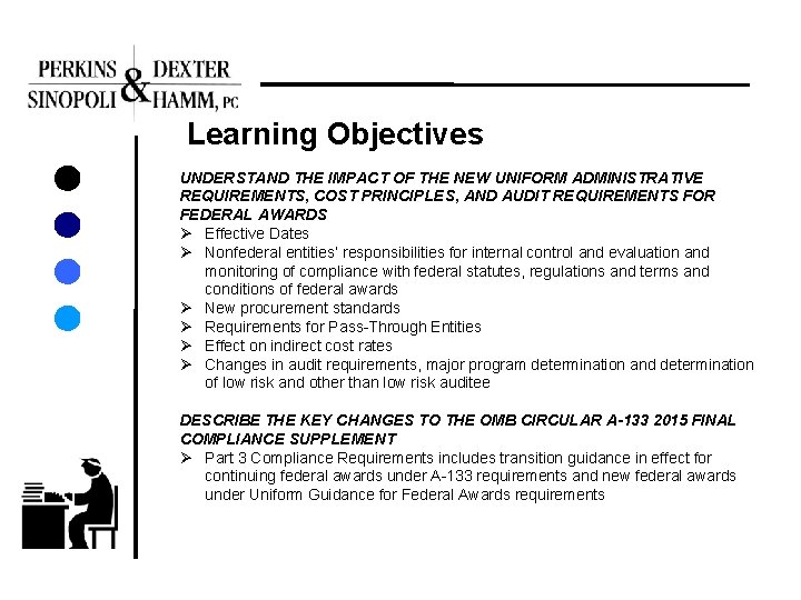 Learning Objectives UNDERSTAND THE IMPACT OF THE NEW UNIFORM ADMINISTRATIVE REQUIREMENTS, COST PRINCIPLES, AND