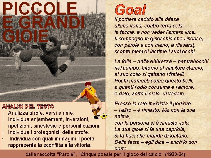 PICCOLE E GRANDI GIOIE Goal Il portiere caduto alla difesa ultima vana, contro terra