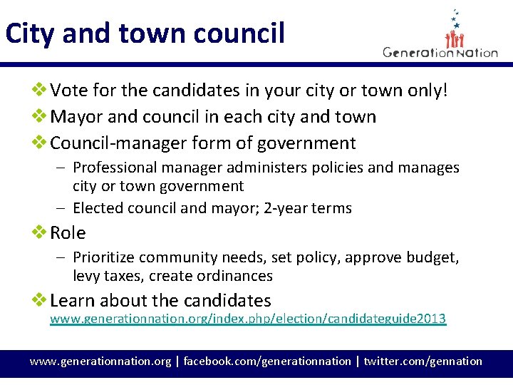 City and town council v Vote for the candidates in your city or town