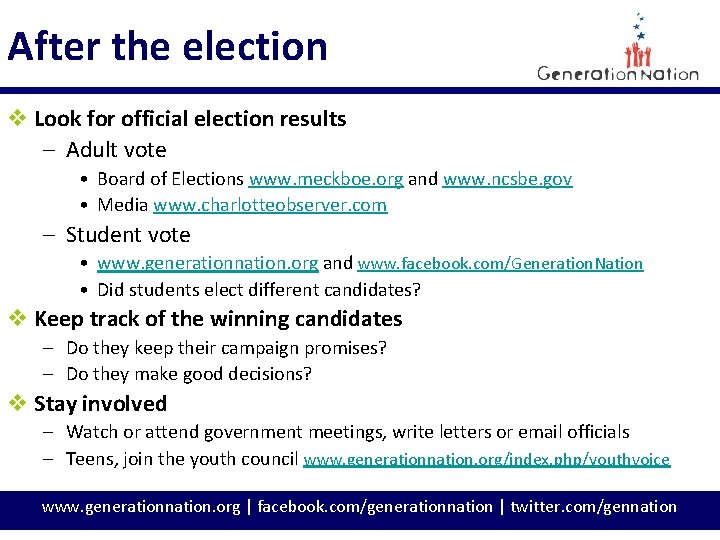 After the election v Look for official election results – Adult vote • Board