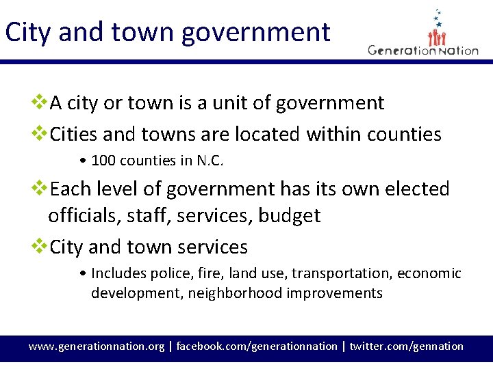 City and town government v. A city or town is a unit of government
