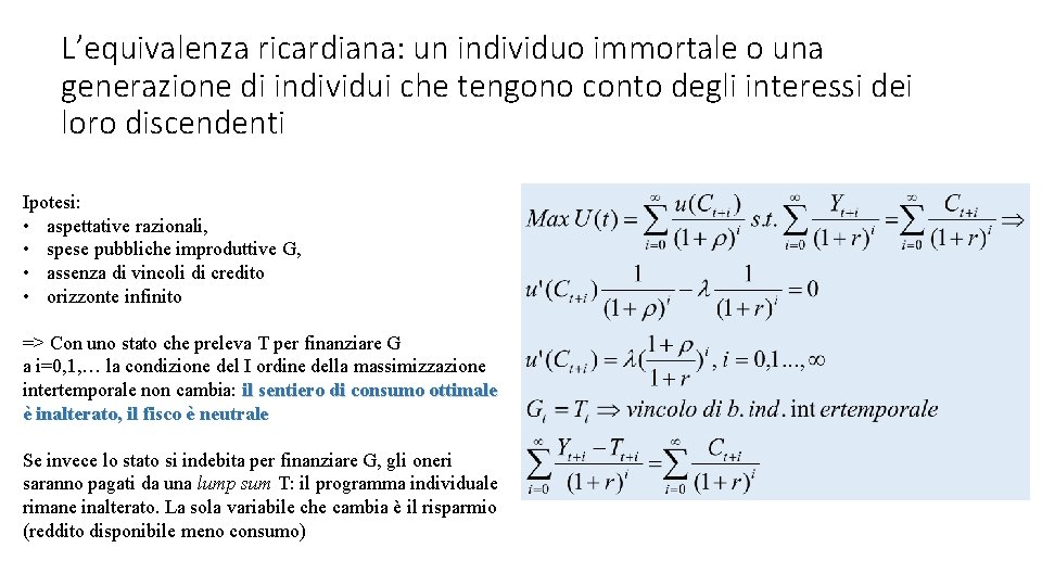 L’equivalenza ricardiana: un individuo immortale o una generazione di individui che tengono conto degli