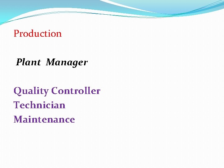 Production Plant Manager Quality Controller Technician Maintenance 