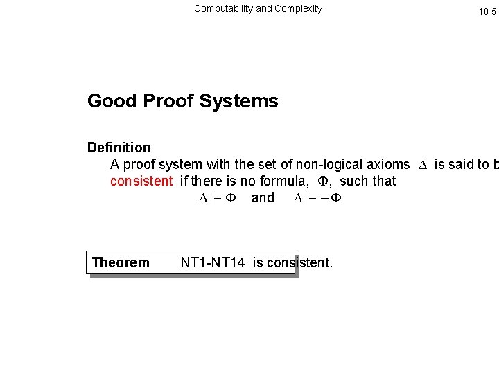 Computability and Complexity 10 -5 Good Proof Systems Definition A proof system with the