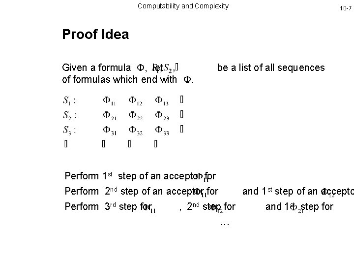 Computability and Complexity 10 -7 Proof Idea Given a formula , let of formulas