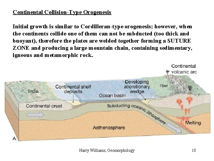 Continental Collision-Type Orogenesis Initial growth is similar to Cordilleran-type orogenesis; however, when the continents