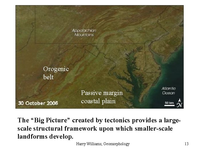 Orogenic belt Passive margin coastal plain The “Big Picture” created by tectonics provides a