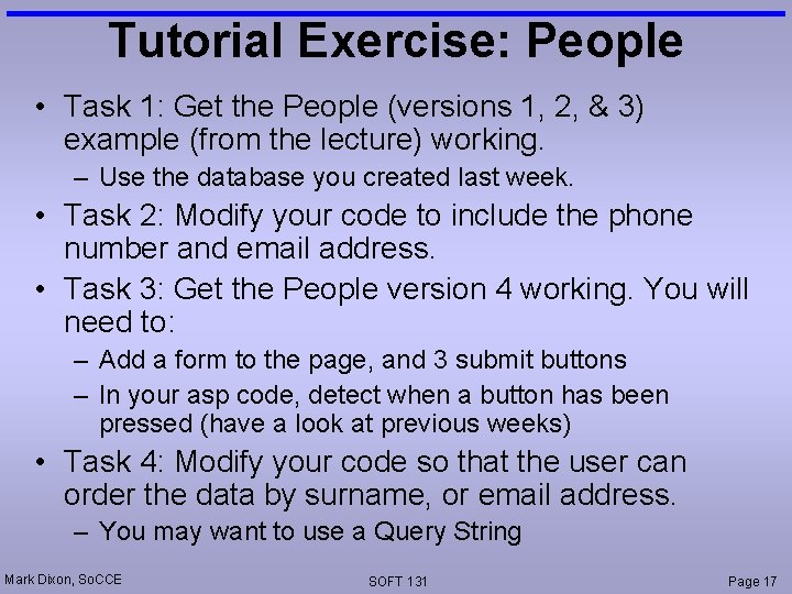 Tutorial Exercise: People • Task 1: Get the People (versions 1, 2, & 3)