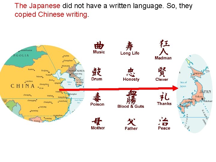 The Japanese did not have a written language. So, they copied Chinese writing. 