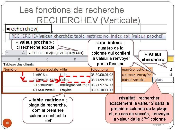 Les fonctions de recherche RECHERCHEV (Verticale) « valeur proche » : ici recherche exacte