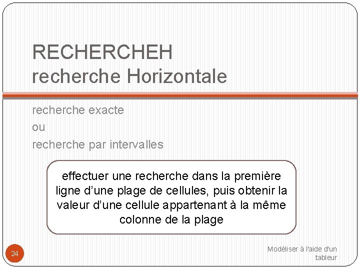 RECHERCHEH recherche Horizontale recherche exacte ou recherche par intervalles effectuer une recherche dans la