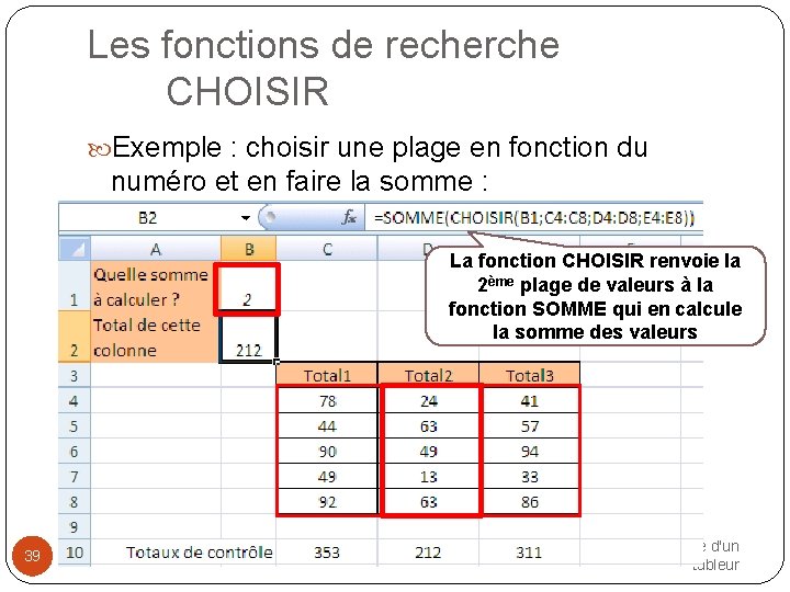 Les fonctions de recherche CHOISIR Exemple : choisir une plage en fonction du numéro