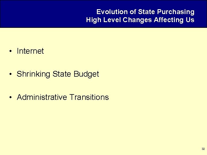 Evolution of State Purchasing High Level Changes Affecting Us • Internet • Shrinking State