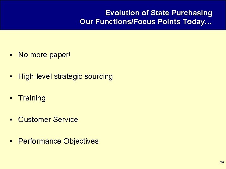 Evolution of State Purchasing Our Functions/Focus Points Today… • No more paper! • High-level