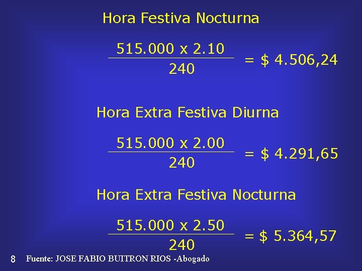 Hora Festiva Nocturna 515. 000 x 2. 10 240 = $ 4. 506, 24