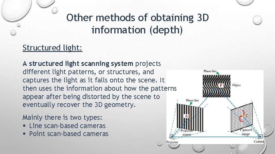 Other methods of obtaining 3 D information (depth) Structured light: A structured light scanning