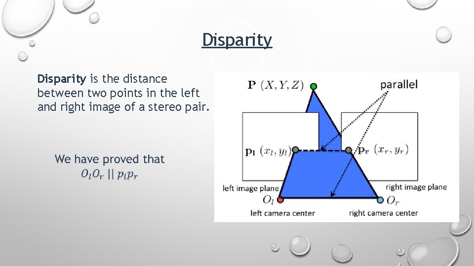 Disparity is the distance between two points in the left and right image of