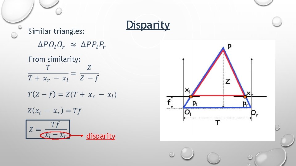 Disparity Similar triangles: From similarity: disparity 