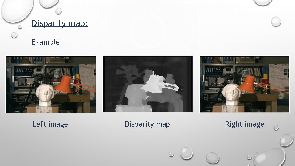 Disparity map: Example: Left image Disparity map Right image 