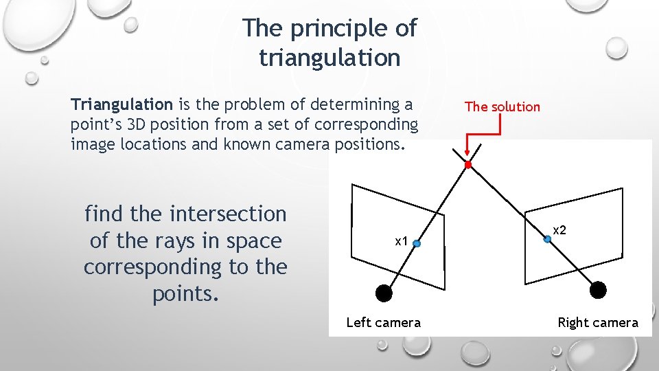 The principle of triangulation Triangulation is the problem of determining a point’s 3 D